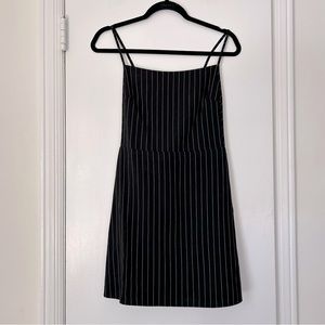 Pinstripe Apron Style Mini Dress